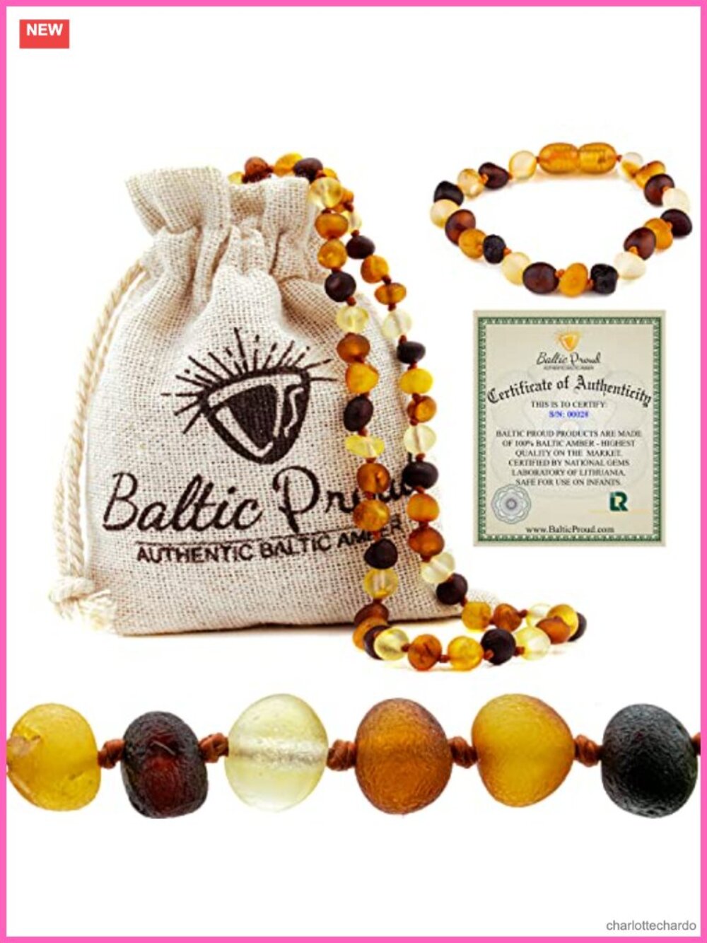Raw Baltic Amber Necklace & Bracelet Gift Set Unisex 12.5"